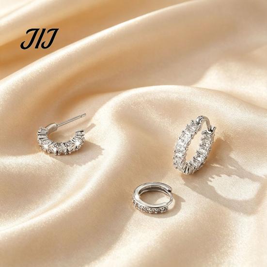 Fashionable Zircon Circle Hoops 3Pcs Elegant Zirconia Full Stud Earrings Set, Comfortable Piercing Hoop Earring, Hypoallergenic Copper Jewelry Gift