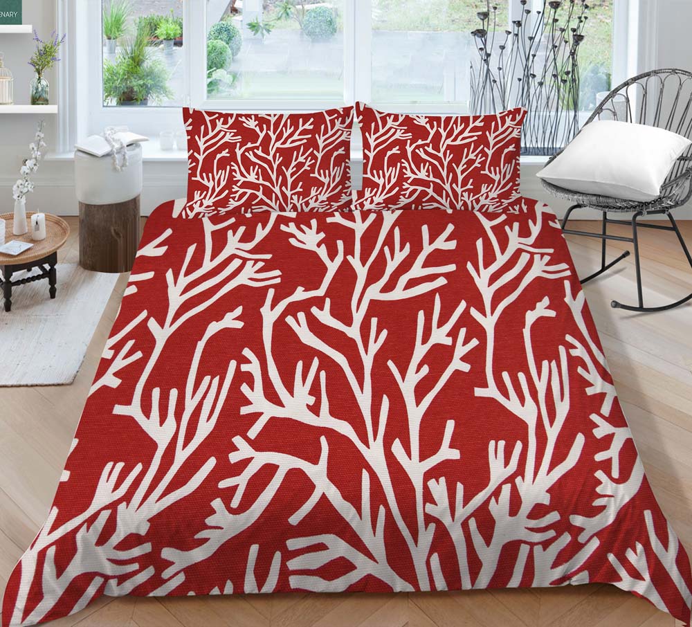Branch Print Quilt Cover Pillowcase 2 or 3 Pieces of Plant Bedding Set Single Bed Double Bed Full Size Washable Zippered Bedding