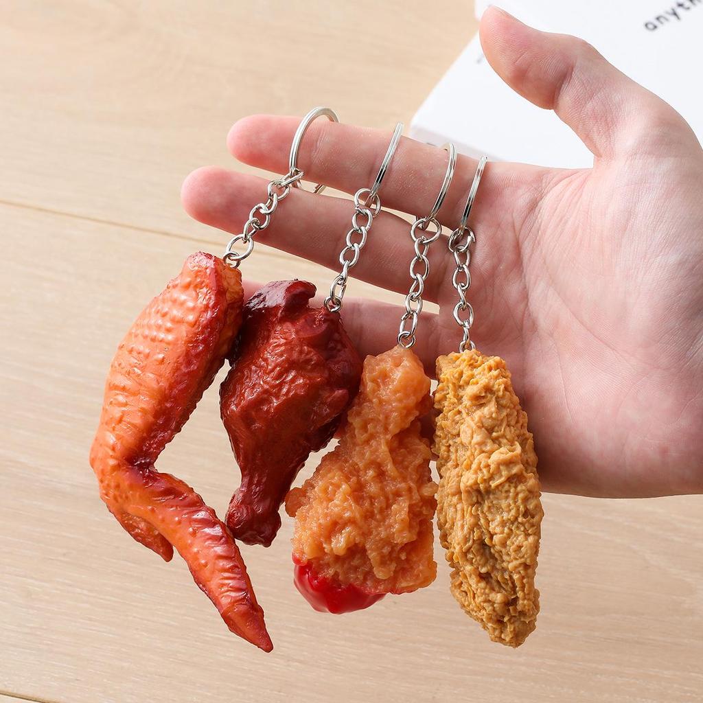 PVC Fried Chicken & Cola Keychain - Play Food Model Including Drumsticks, Wings, Nuggets