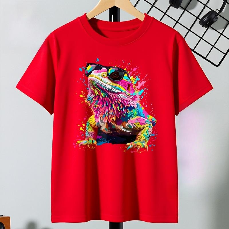 Boys Cool Lizard With Sunglasses Print Crewneck Short Sleeve Tee