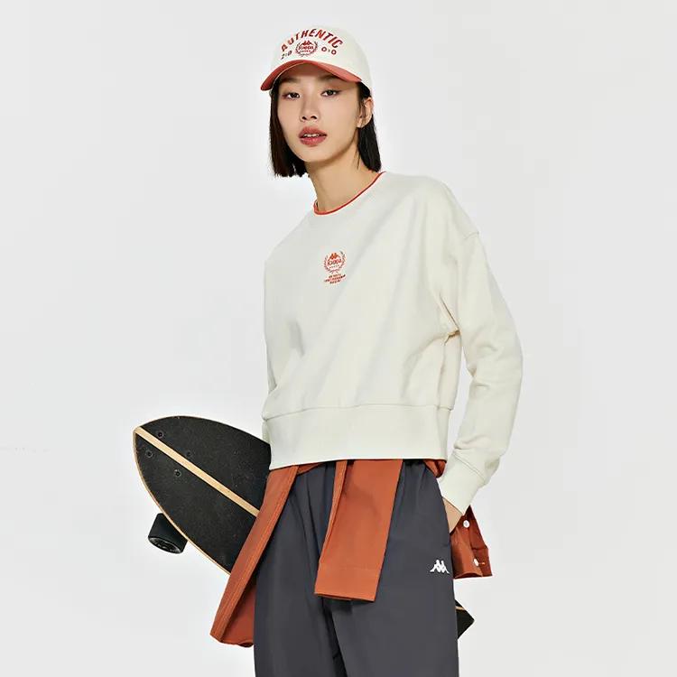 Kappa Sweatshirts Women's Birch White-0114 Crew Neck Moderate Regular (Unisex) Sweatshirts K0E22WT02
