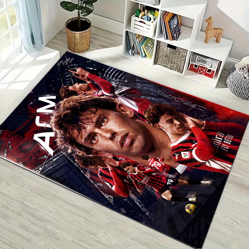 Red Black Club Football Player Collage Print Area Rug, Sports Fan Non‑Slip Floor Mat for Living Room Bedroom Home Decor