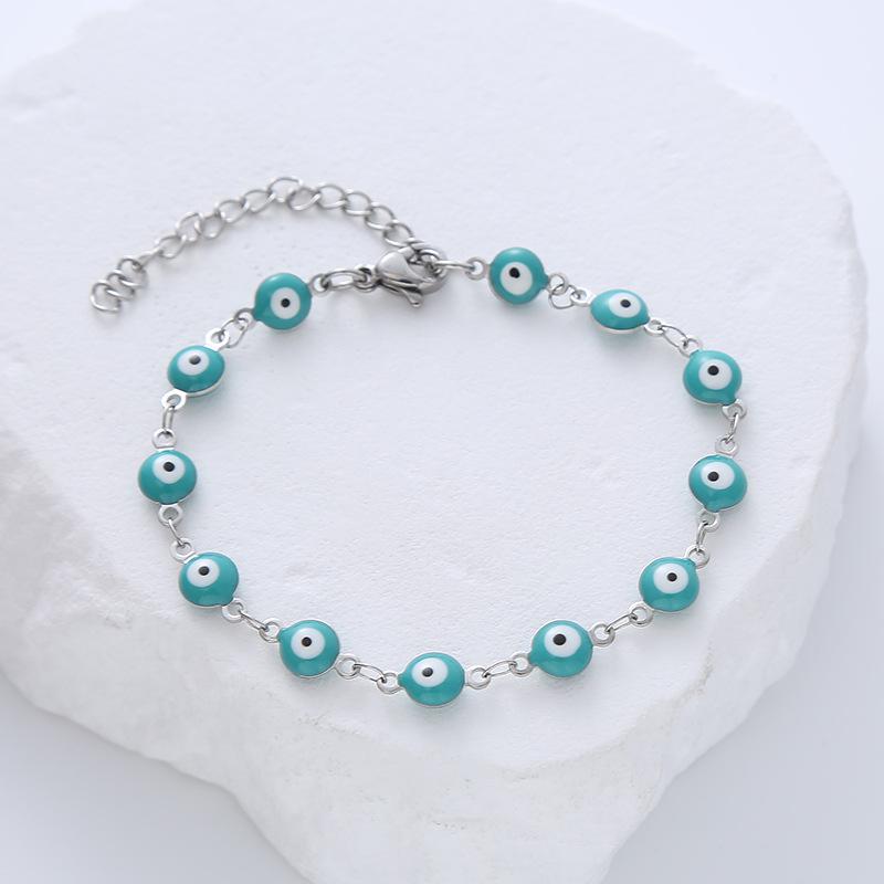 2026 New Arrivals Stainless Steel Chain Bracelet 6mm Devil's Eye Bracelets for Women Drip Oil Eye Charm Jewelry Wholesale
