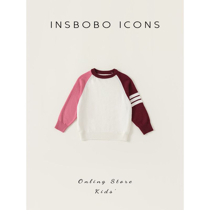 Insbobo Color Matching Spring Girls' Raglan Sleeve Sweater
