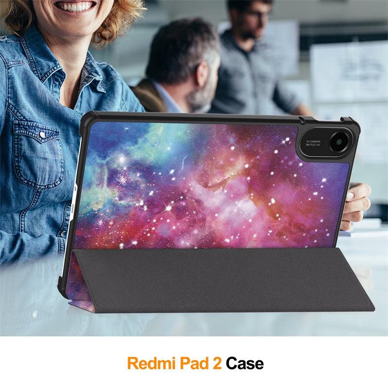Кожаный чехол-книжка с тремя сгибами и защитой от падения для Xiaomi Redmi Pad 2 2025