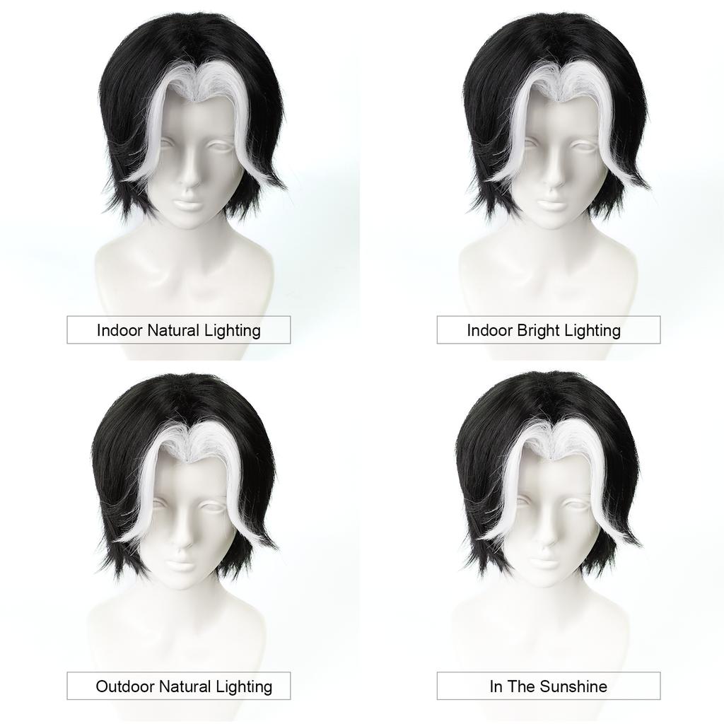 30cm White Highlights Short Cosplay Wig Short Silver Men Women Hair Anime Heat Resistant Synthetic Wigs