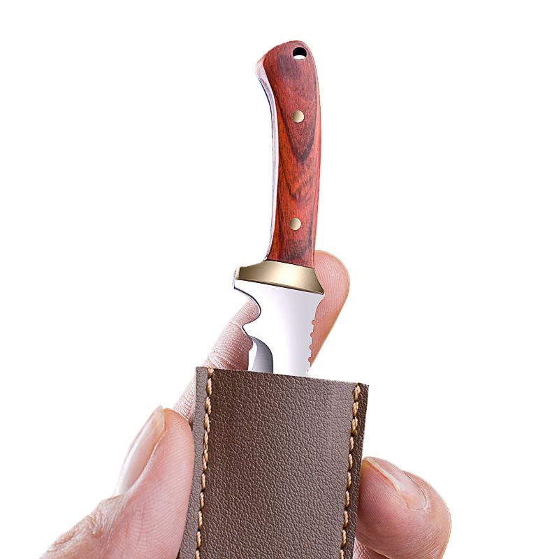 Wood Handle Stainless Steel Tiny Mini Knife Portable Pocket Knife Keychian EDC Multitool Fruit Peeler With Leather Cover Gift