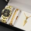 3pcs/set, 1pc Fashion Men's Luxury Business Round Pointer Quartz Watch & 1pc Bracelet & 1pc Necklace