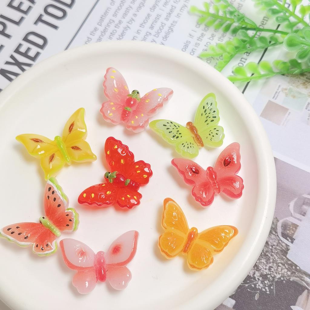 New Creative 100Pcs/Lot Mini Resin Fruit Themed Butterfly Charms Flatback Cabochons for Photo Frame Scrapbooking Decoration