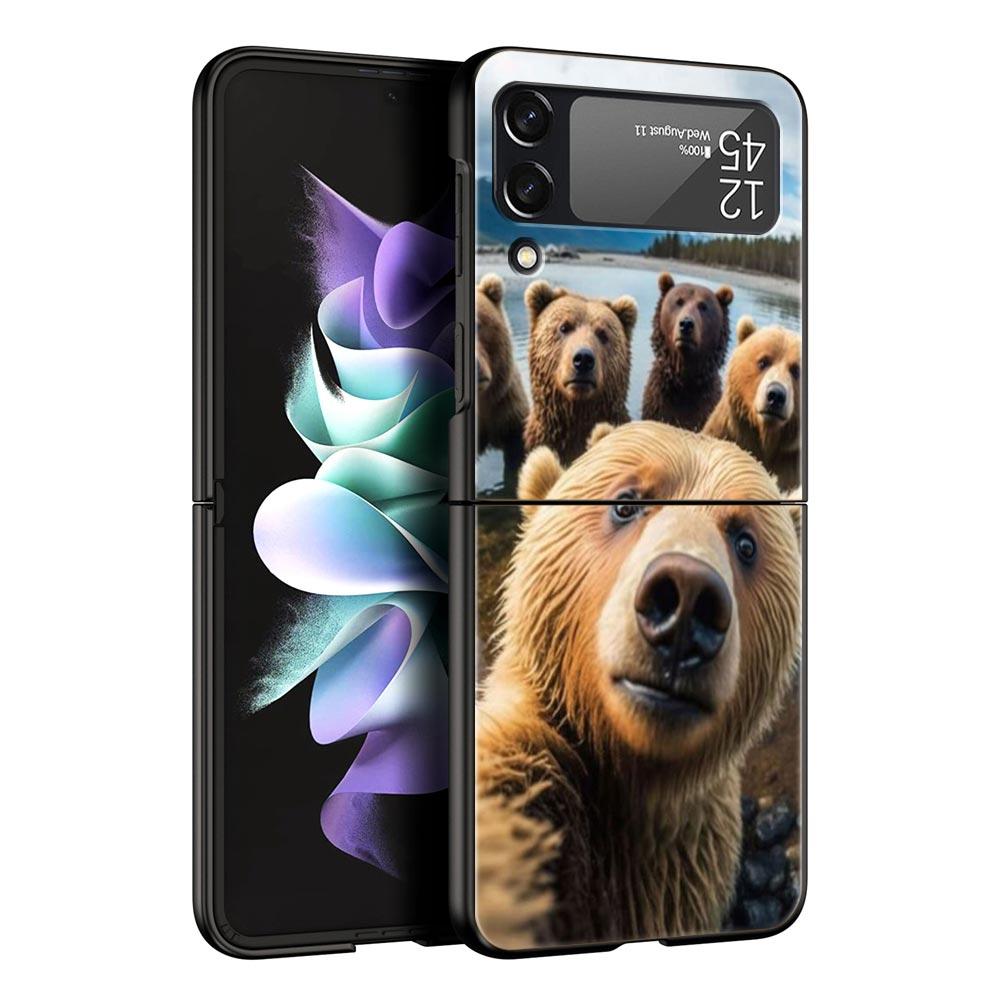 Чехол для телефона с рисунком «Селфи животных» Для Samsung Galaxy Z Flip3 Flip4 Flip5 PC Бамперная оболочка Для Z Flip 3 4 5 Черная Жесткая Складная Крышка