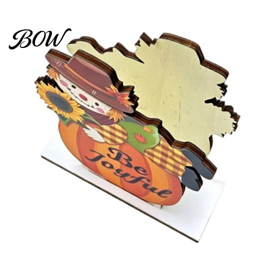 Rustic Pumpkin Maple Leaf Decoration Thanksgiving Solid Wood Napkin Holder, Fall Harvest Gnome Scarecrow Turkey Tissue Rack Dispenser, Waterproof