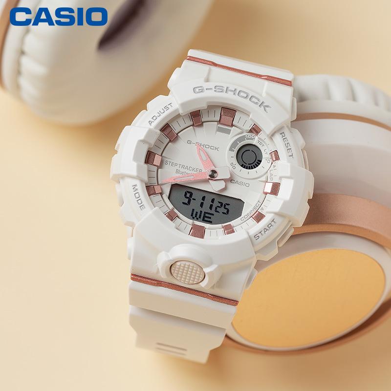 Casio Приливная Лунная Фаза Автоматическая Светодиодная Подсветка Макаронный Цвет Кварцевый Механизм Японские и Корейские Часы Унисекс Белый Циферблат GAX-100A-7APR+GMA-B800-7APR