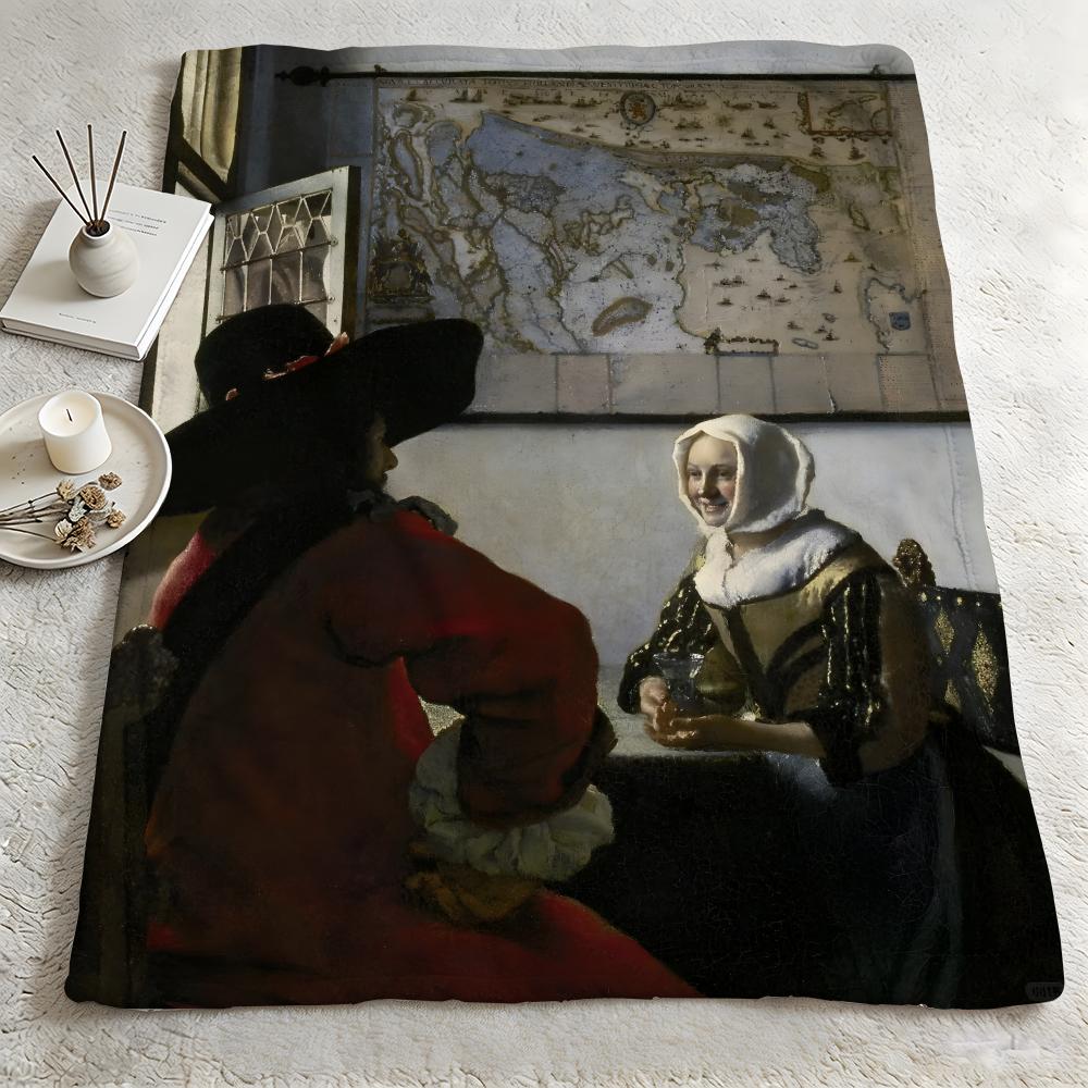 artist J-Johannes Vermeer-r Throw Warm Soft Flannel Blanket, Multi-use for Sofa Bed Camping Travel Nap