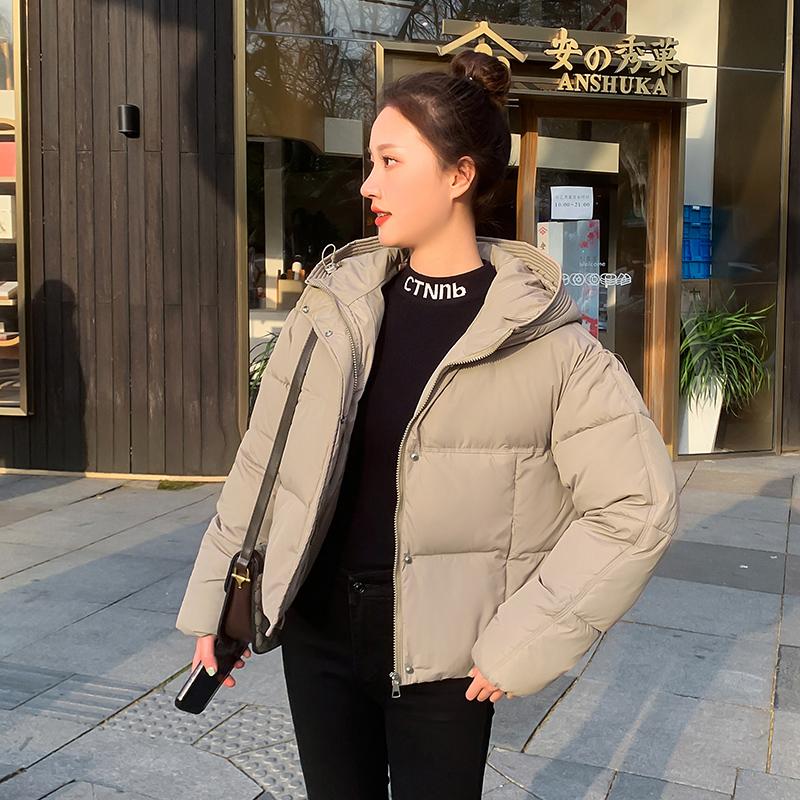 Женские осенне-зимние однотонные с капюшоном длинные рукава на молнии, свободные универсальные теплые хлопковые короткие куртки-пальто