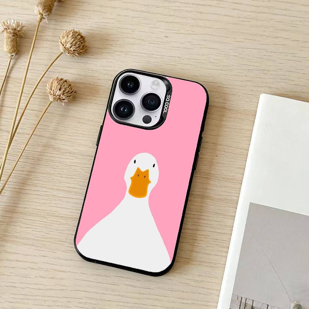 Мультяшный забавный D-Утка чехол для телефона для iPhone 17,16,15,14,13,12,11,Pro Max,Plus Конфетный серебристый чехол