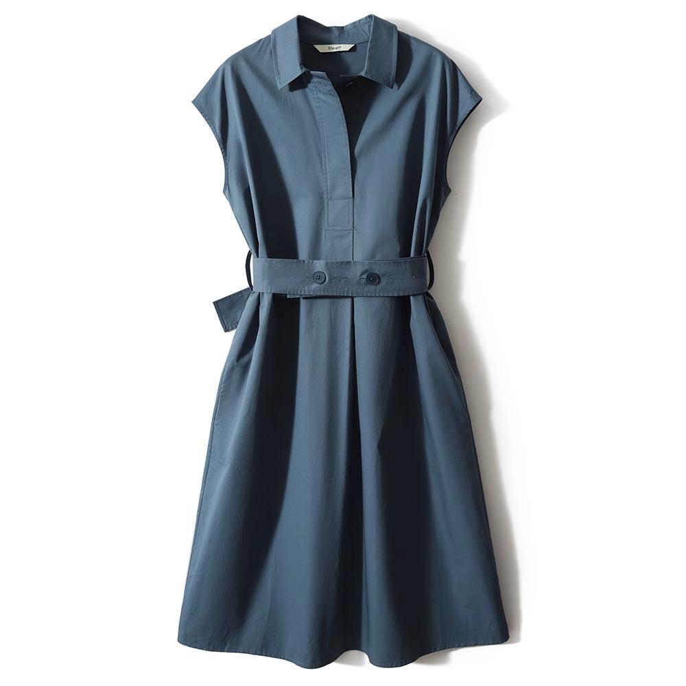 Платье-рубашка без рукавов в зрелом стиле для женщин на лето, новое французское летнее поло с воротником-поло длиной до талии, юбка-миди