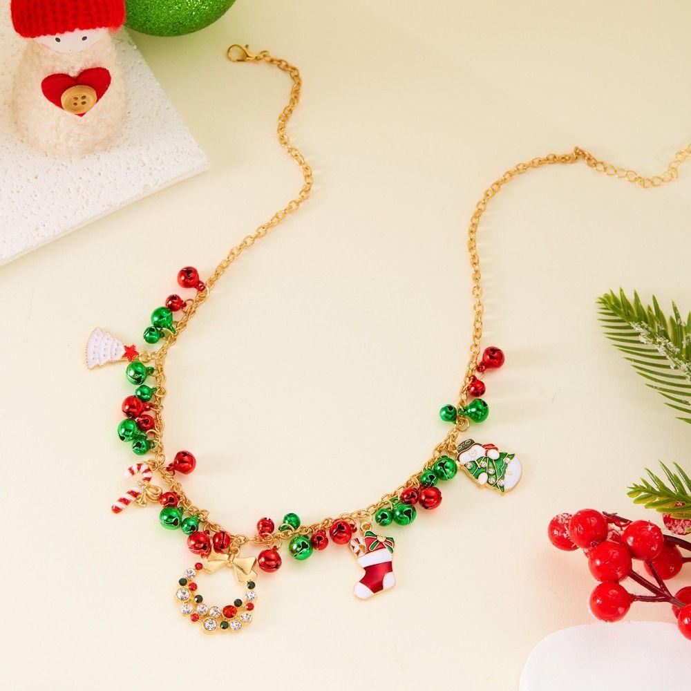 Bow Pendant Christmas Tree Necklace Korean Style Xmas Bead Clavicle Chain Women