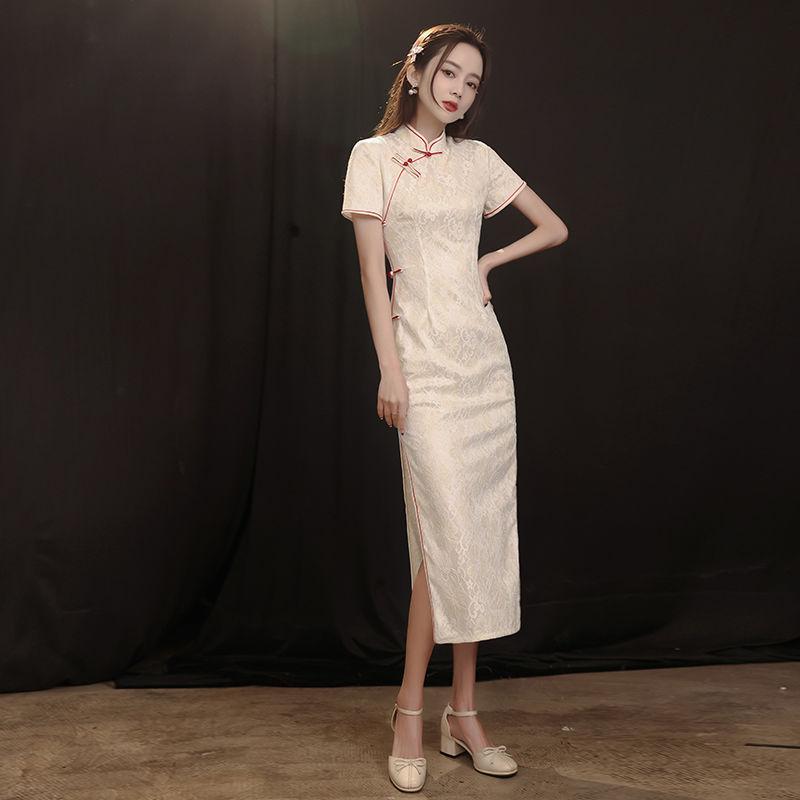 Улучшенное повседневное платье Cheongsam с короткими рукавами в китайском стиле в стиле ретро