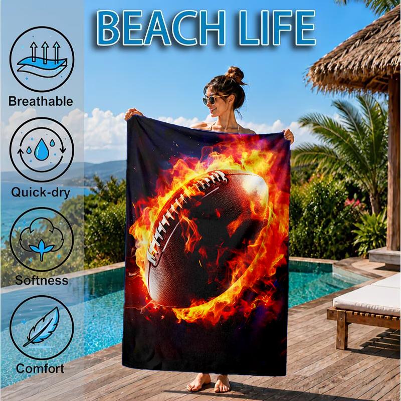 Electric Football Fire Beach Towel, Microfiber Beach Towel, Perfect For Pool, Beach, Travel, Home Decor Beach Party Fan gifts