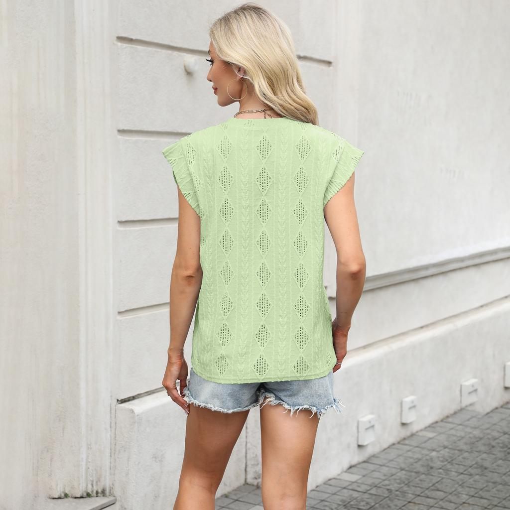 Summer Short Sleeve O Neck Solid Color Breathable Casual Women Pullover T Shirt Blouse Top