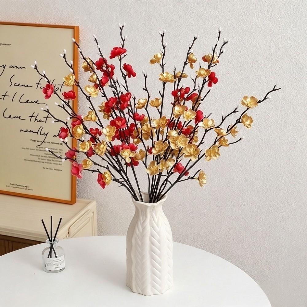 6PCS Plastic Artificial Plum Branches Lifelike Fake Silk Flower Wedding Ceremony