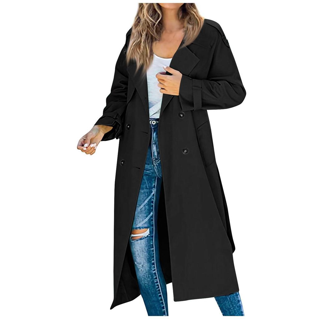 Women's Autumn And Winter Casual Temperament Solid Color Trench Coat In The Long Jacket
