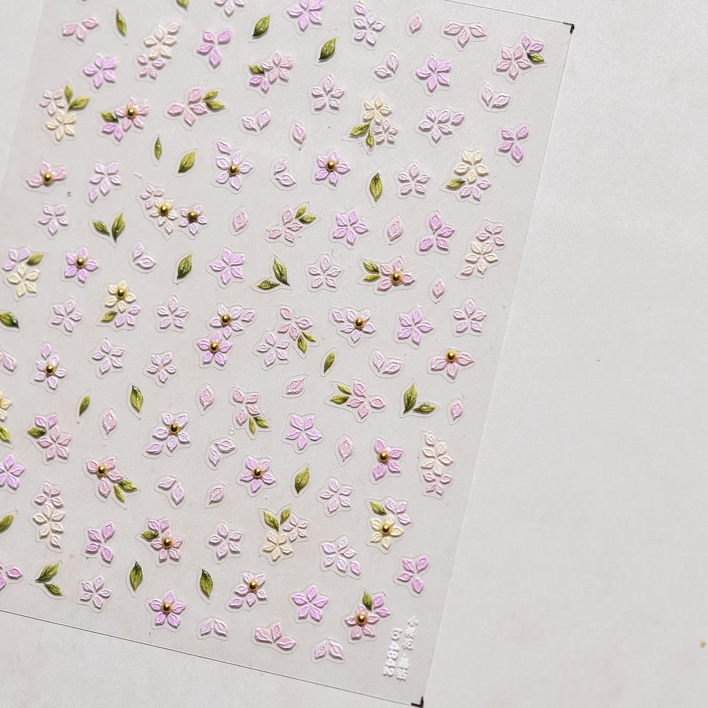 1pcs 5D Glitter Jasmine Flower Nail Stickers Embossed Flower Self-Adhesive Nail Art Decorations Decal Manicure Tools DIY