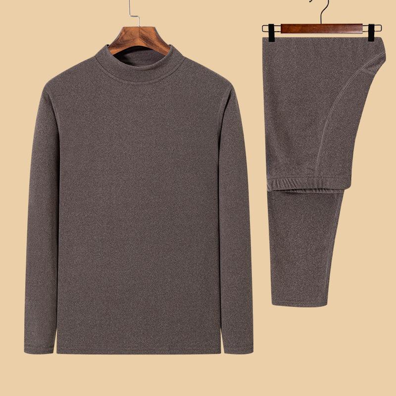 Мужской комплект термобелья из немецкого бархата - утепленный топ с длинными рукавами и брюки для зимы и осени