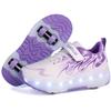 Kid's Lights Sports Shoes Rubbing Shoes Solid Magic Patch Can Charging Double-row Four-wheel Slide Shoes