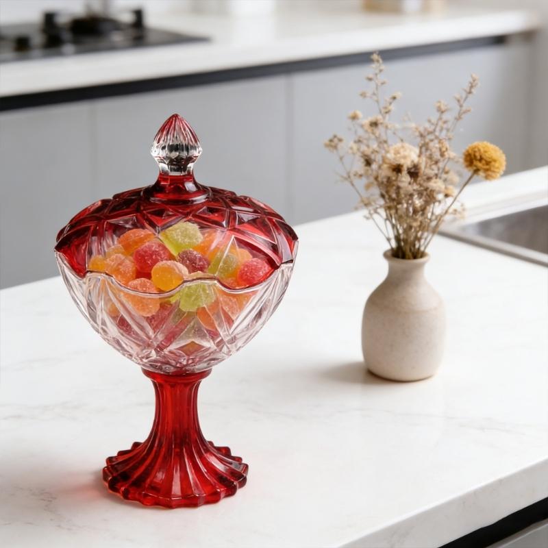 Candy Jar,Decorative Candy Dish Glass Crystal Candy Bowl with Lid Glass Nut Cookie Fruit Bowl Plate Jewelry Box Gift