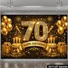 2D flat background banner for 70th birthday party decorated with golden "70" and "Happy Birthday"zyc