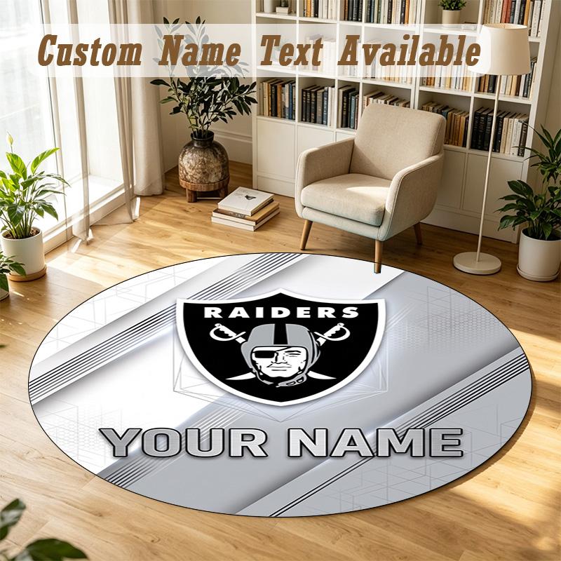 Round Rug Custom NameLas Vegas Raiders Pattern Non Slip Carpet Home Floor Decor