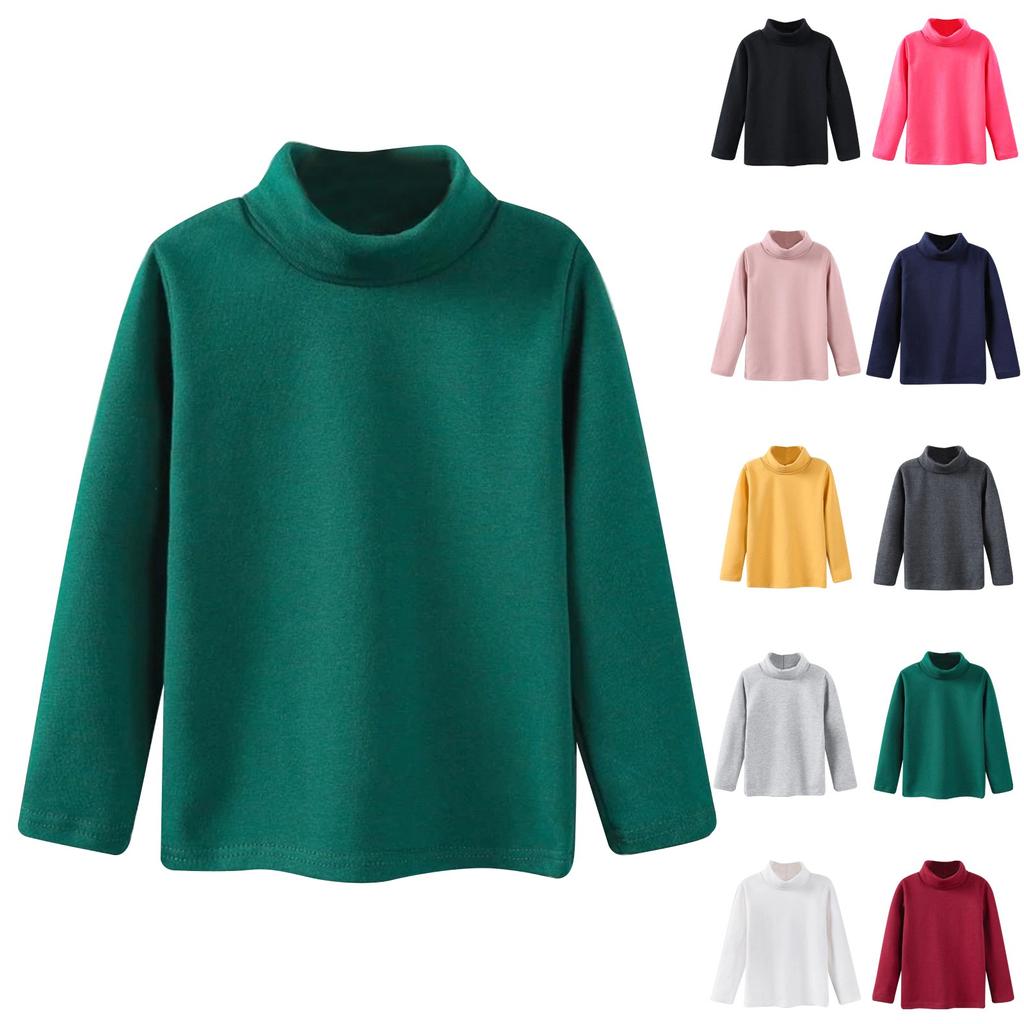 Girls Cute Tops Spring High Neck Solid Long Sleeve Round Neck Top Party Birthday School Sweaters
