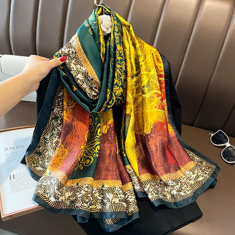 Women Scarf Silk Scarves Spring And Summer Fashion Printing Shawl Temperament Long Wrap Thin For Travel Warm Neck Sun Protection