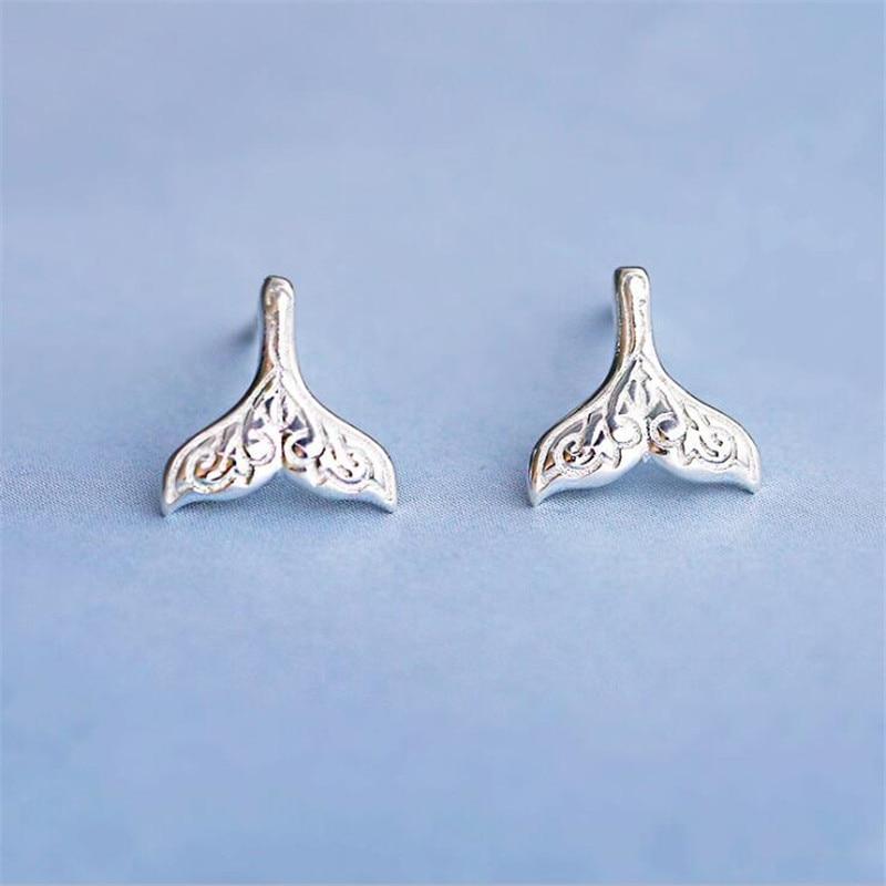 New Korean Style Simple Fashion 925 Sterling Silver Jewelry Personality Pattern Fish Tail For Women Stud Earrings E243