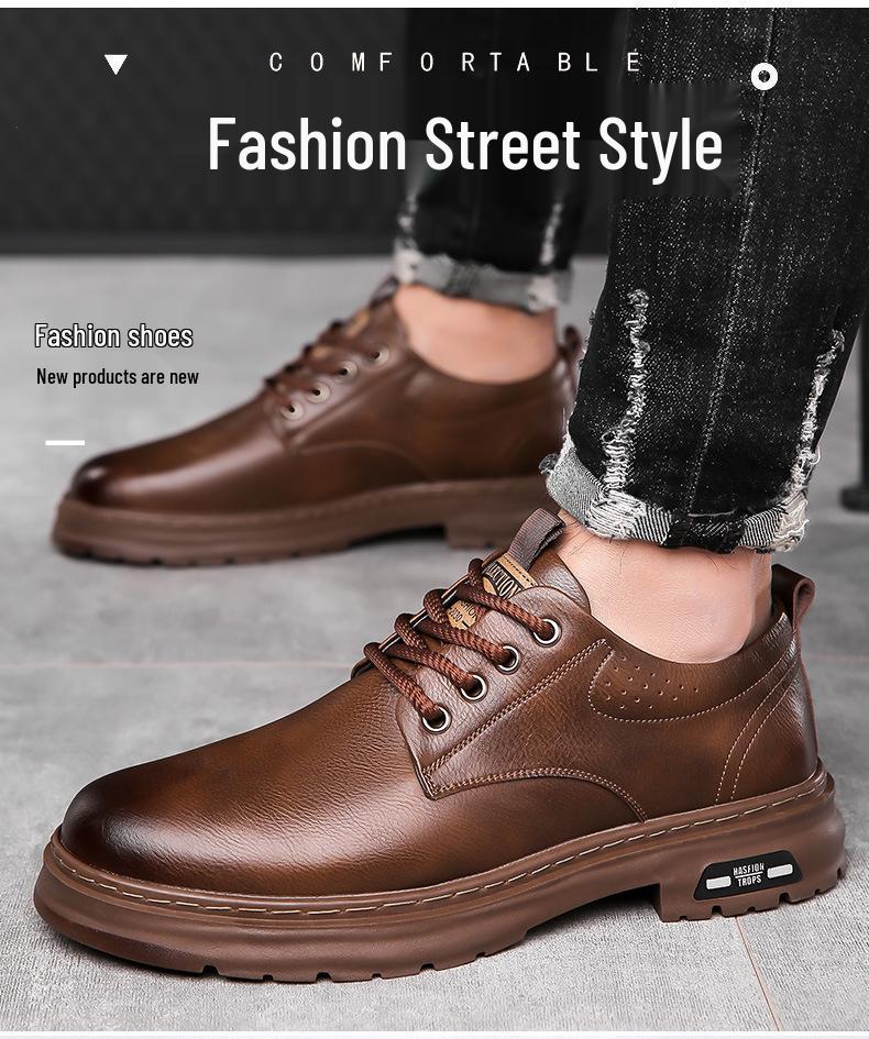 Мужские повседневные кожаные туфли в стиле ретро на толстой подошве - дышащие и нескользящие для повседневной носки