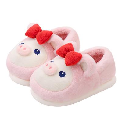2024 Зимние новые тапочки-свинки женские пушистые флисовые шлепанцы женские розовые тапочки-свинки с бантом домашняя обувь меховые мокасины