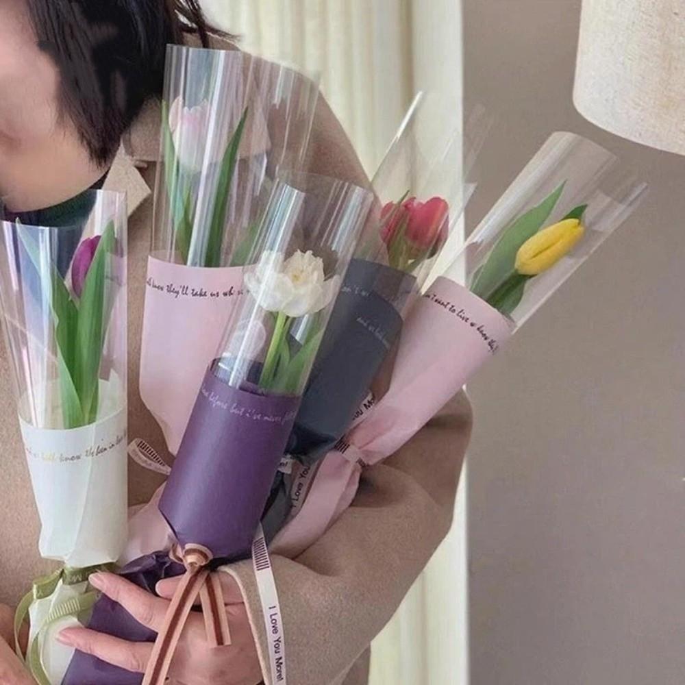 20 шт. Водонепроницаемые пакеты для упаковки одиночных цветов Прозрачный интегрированный пакет для упаковки букетов Пластиковый Романтичный