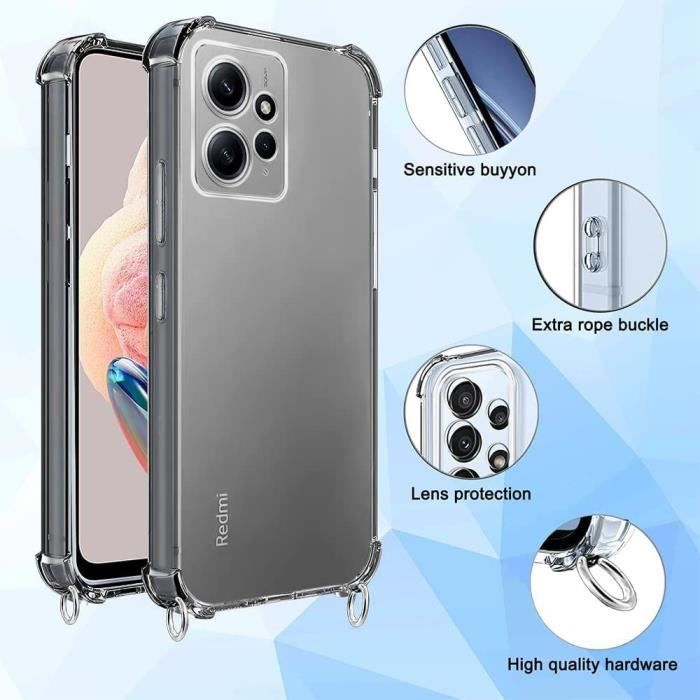 Necklace Case Lanyard for Xiaomi Redmi Note 12 Pro 5G Reinforced TPU Anti-Scratch with Black Lanyard