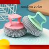 2 Pcs Stainless Steel Sponge Handle Scrub Brush with Detachable Nano Wire Stain Removal Ball for Kitchen Home Cleaning Random Color