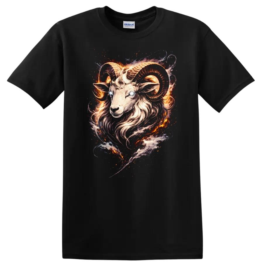 Ram Head Fire Artistic T Shirt Wild Animal Graphic Tee Fire Design