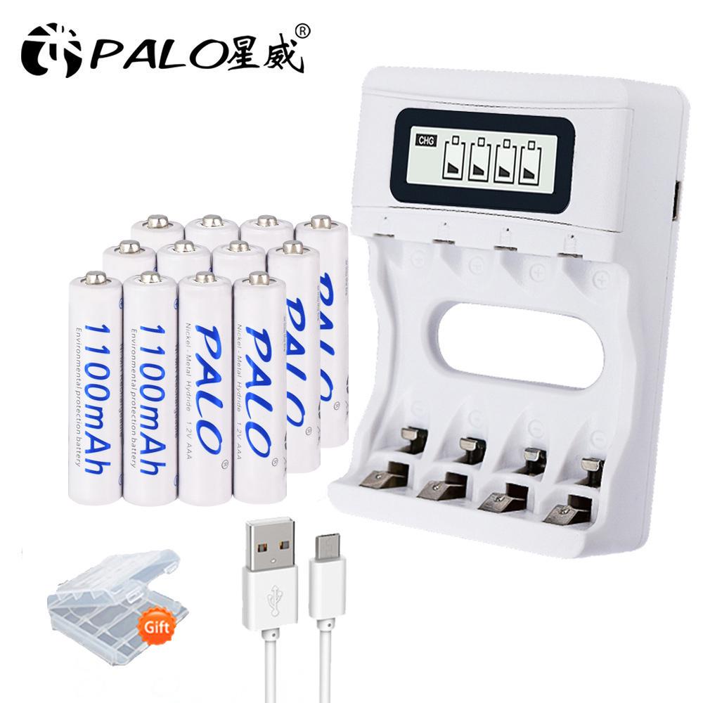 PALO 4-12 шт. AAA 3A Ni-MH аккумулятор 1,2 В 1100 мАч + 4 слота USB умное быстрое зарядное устройство для батарей AA AAA