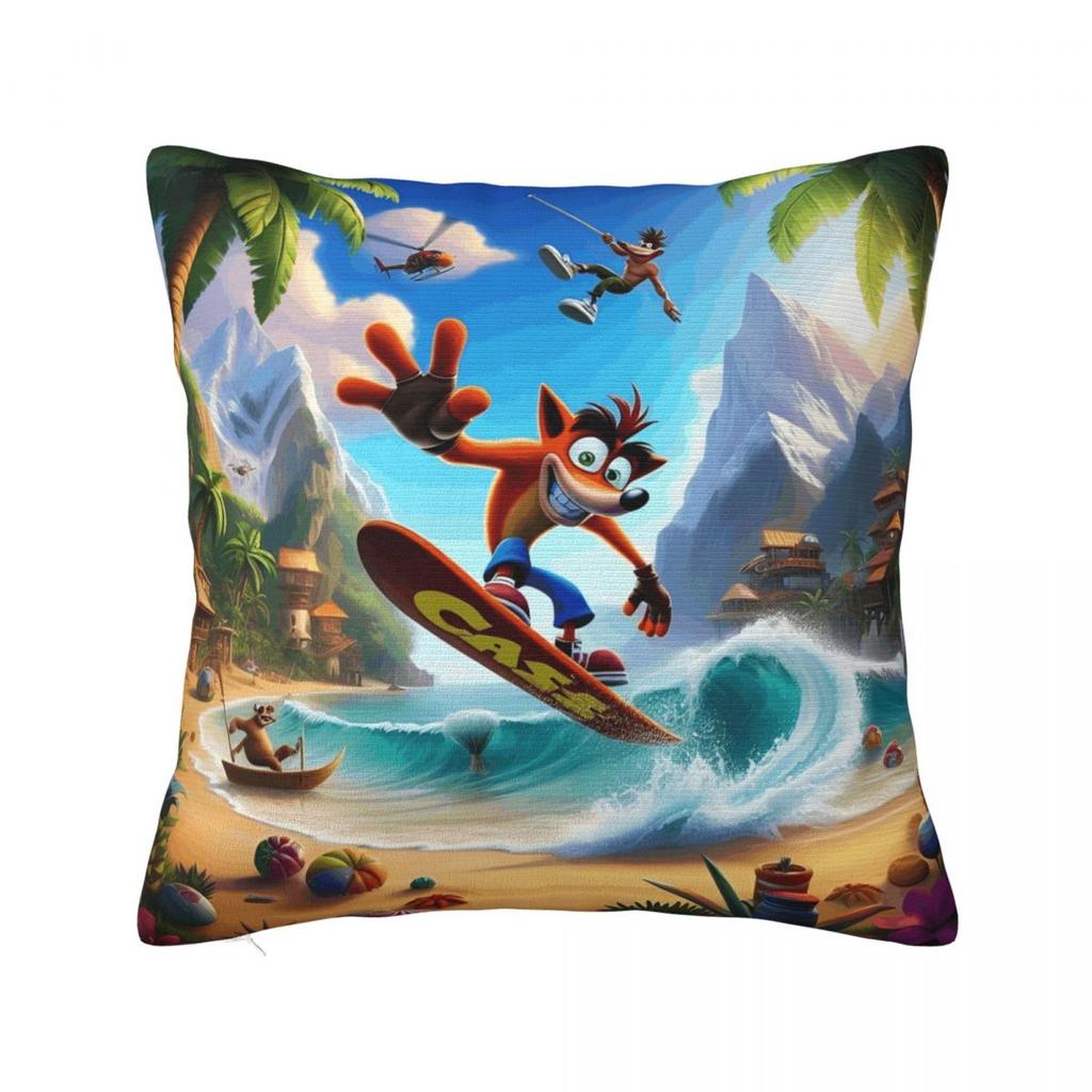 Crashs Bandicoots Cartoon Pillowcase Merch Printed Cushion Cover Decorative Video Game Throw Pillow Case Cover Home Multi-Size