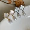 S9Silver needle four-leaf clover earrings, Zhijiang freshwater white genuine pearl drop earrings, high-end fashion accessories