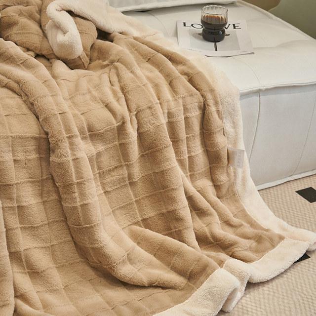 Современные клетчатые одеяла из кроличьего меха для кроватей, пушистые двусторонние зимние флисовые пледы для дивана, дивана, ультрамягкая простыня для взрослых
