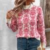 Half High Neck Knit Autumn Winter Floral Jacquard Pink Sweater