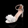 Сандалии женские на высоком каблуке с открытым носком, белые, свадебные банкетные туфли, каблук 7 см, мелкий вырез, с цветком, 43 Zapatos De Mujer