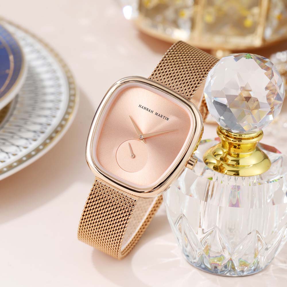 Hannah Martin Women's Quartz Watch Creative Two-Handed Half-Barrel Design European and American Style Watch Female Dress Gift