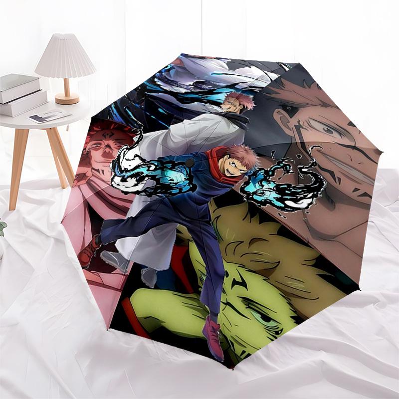 1pc Jujutsu Kaisen Characters Automatic Folding Umbrella Portable 3-Fold Design with Iron Frame, Perfect for Outdoor Use, Festive Gifts, Travel, Daily