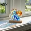 Nature Inspired Desktop Ornament Decoration Ornaments with Solid Wood Base, Acrylic Stained Scratch-resistant Decor Glass Style Double Sided